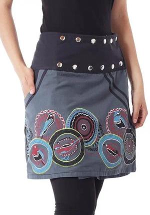 PUREWONDER Wickelrock Damen Rock mit Vögeln sk110 Baumwolle Einheitsgröße
