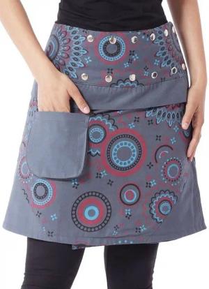 PUREWONDER Wickelrock Damen Rock mit Druckknöpfen und Tasche sk178 Baumwolle Einheitsgröße