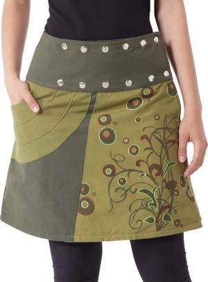 PUREWONDER Wickelrock Damen Rock mit Druckknöpfen und Tasche sk175 Baumwolle Einheitsgröße