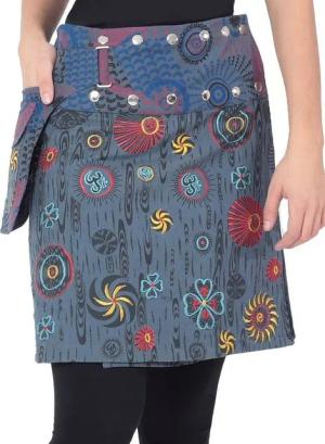 PUREWONDER Wickelrock Damen Rock mit Tasche und Stickerei sk184 Baumwolle Einheitsgröße