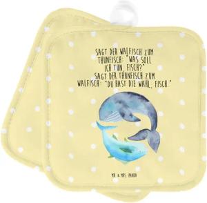 Mr. & Mrs. Panda Topflappen Walfisch Thunfisch - Gelb Pastell - Geschenk, Topflappen, Ofenhandsch, (1-tlg), Hitzebeständig