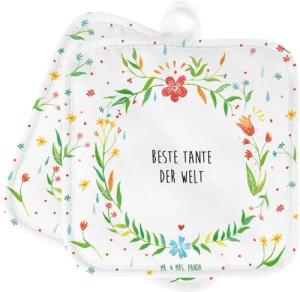 Mr. & Mrs. Panda Topflappen Tante - Geschenk, Topflappen Set, Topfuntersetzer, Ofenhandschuh, Tau, (1-tlg)