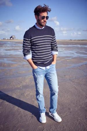 DELMAO Streifenpullover "Bis Größe 3 XL", im maritimen Stil - NEUE KOLLEKTION