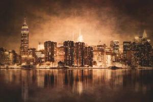 Papermoon Fototapete "NEW YORK-CITY SKYLINE BROOKLYN BRIDGE VINTAGE WANDDEKO"