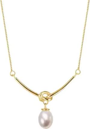 Runde Perlé Perlenkette Kette mit Perle am Knoten, 925er Silber, 18K Gold, handgefertigt, Süßwasserperle (inkl. Geschenkverpackung)