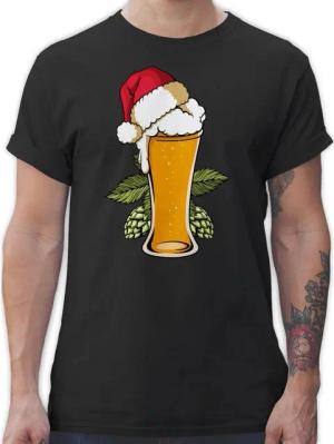 Shirtracer T-Shirt Bierglas mit Weihnachtsmütze Weihachten Kleidung