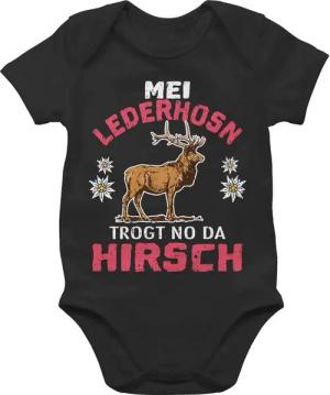 Shirtracer Shirtbody Mei Lederhosn trogt no da Hirsch - weiß/rot Mode für Oktoberfest Baby Outfit