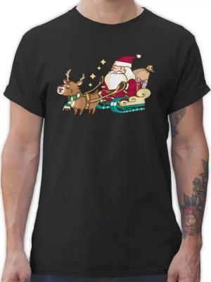 Shirtracer T-Shirt Weihnachtsmann mit Rentier Weihachten Kleidung