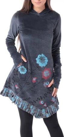 PUREWONDER Samtkleid Elfenkleid mit Zipfelkapuze Goa Kleid aus Samt