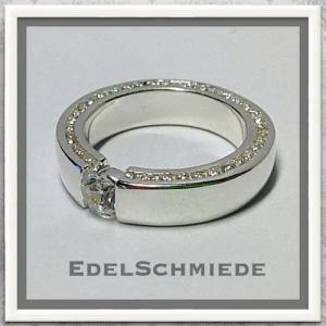 Edelschmiede925 Silberring eleganter Fingerring in 925 Silber mit vielen Zirk Ringgröße 55