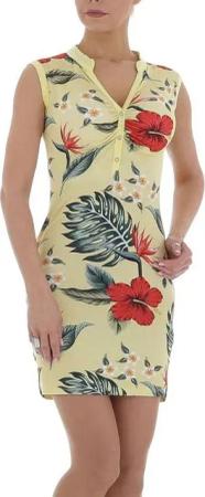 Ital-Design Sommerkleid Damen Freizeit Geblümt Stretch Sommerkleid in Gelb