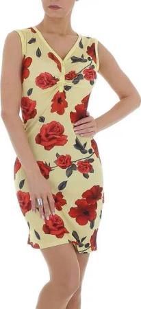 Ital-Design Sommerkleid Damen Freizeit Geblümt Stretch Sommerkleid in Gelb