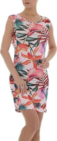 Ital-Design Sommerkleid Damen Freizeit Rüschen Geblümt Stretch Sommerkleid in Rosa