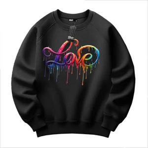 RMK Rundhalspullover Damen Pulli Pullover Hoodie Longsleeve Oversize Loose Fit Liebe mit "Love" Print, Rundhals Ausschnitt