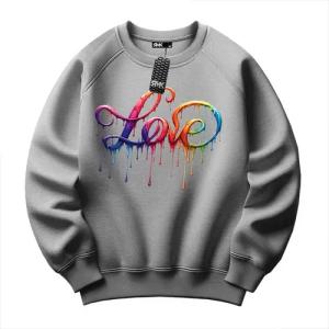 RMK Rundhalspullover Damen Pulli Pullover Hoodie Longsleeve Oversize Loose Fit Liebe mit "Love" Print, Rundhals Ausschnitt