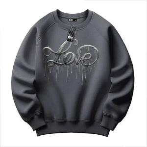 RMK Rundhalspullover Damen Pulli Pullover Hoodie Longsleeve Oversize Loose Fit Liebe mit "Love" Print, Rundhals Ausschnitt
