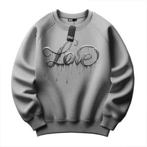 RMK Rundhalspullover Damen Pulli Pullover Hoodie Longsleeve Oversize Loose Fit Liebe mit "Love" Print, Rundhals Ausschnitt
