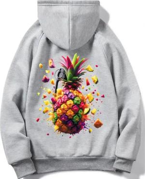 RMK Kapuzenpullover Damen Hoodie Pullover Basic Pulli mit 2 Seitentaschen Ananas mit Kapuze