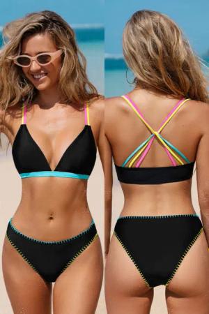 Schwarzes Low-Rise Bikini-Set mit Rautenausschnitt