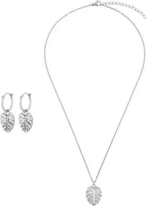 Heideman Collier Set Folium silberfarben (inkl. Geschenkverpackung), Geschenkset für Damen mit Kette und Creole