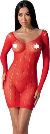 Passion Netzkleid Netzkleid in rot langarm Minikleid elastisch (1-tlg)