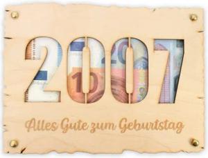 Kreative Feder Glückwunschkarte Glückwunsch-Karte zum Geburtstag aus Holz - „Jahrgang“, DIY Holzkarte für Geldgeschenke, Größe ca. 14,6 x 19,7cm