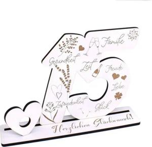 Dekolando Deko-Buchstaben Aufsteller 15 Jahre Geburtstag Herzlichen Glückwunsch Geldgeschenk (weiß, 3tlg), 17 x 25 cm
