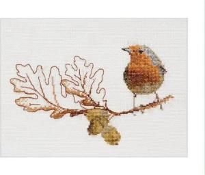 Thea Gouverneur Kreativset Thea Gouverneur Kreuzstich Stickpackung "Herbst Rotkehlchen Aida", Zäh, (embroidery kit by Marussia)