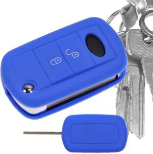 mt-key Schlüsseltasche Autoschlüssel Softcase Silikon Schutzhülle Blau, für Land Rover Range Rover Sport LS Dicsovery III 2 Tasten Schlüssel