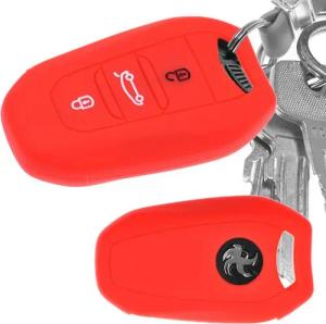 mt-key Schlüsseltasche Autoschlüssel Softcase Silikon Schutzhülle Rot, für Citroen C4 DS4 DS6 DS5 DS7 Peugeot 208 508 2008 4008 KEYLESS