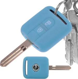 mt-key Schlüsseltasche Autoschlüssel Softcase Silikon Schutzhülle fluoreszierend Blau, für Nissan Note Almera II X-Trail Qashqai Tiida Primera 2 Tasten