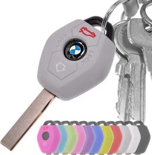 mt-key Schlüsseltasche Autoschlüssel Softcase Silikon Schutzhülle Grau, für BMW E46 E83 E52 E85 E86 E39 E61 E60 E53 3 Knopf Funk Fernbedienung