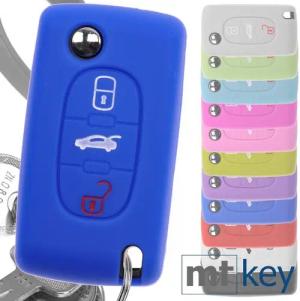 mt-key Schlüsseltasche Autoschlüssel Softcase Silikon Schutzhülle Blau, für Peugeot 307 308 I 407 Expert RCZ Citroen C4 C5 III 3 Tasten