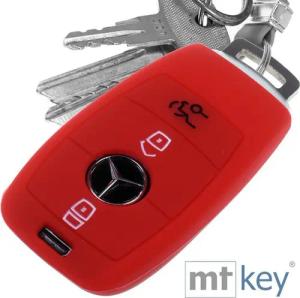 mt-key Schlüsseltasche Autoschlüssel Softcase Silikon Schutzhülle Rot, für Mercedes Benz E-Klasse W213 S213 C238 A238 3 Tasten KEYLESS