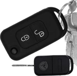 mt-key Schlüsseltasche Autoschlüssel Softcase Silikon Schutzhülle Schwarz, für Mercedes Benz SLK A-Klasse R170 W168 2 Tasten Klappschlüssel
