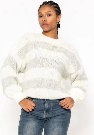 SASSYCLASSY Strickpullover Strickpullover Damen mit Streifen Oversized gestreifter Pullover Offwhite - Grau