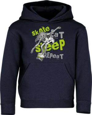 Baddery Kapuzenpullover Kinder Hoodie: "Skate Eat Sleep Repeat" - Pulli Skateboard Skaten, hochwertiger Siebdruck
