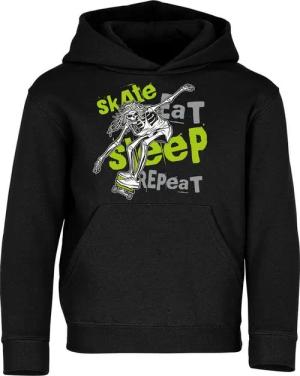 Baddery Kapuzenpullover Kinder Hoodie: "Skate Eat Sleep Repeat" - Pulli Skateboard Skaten, hochwertiger Siebdruck