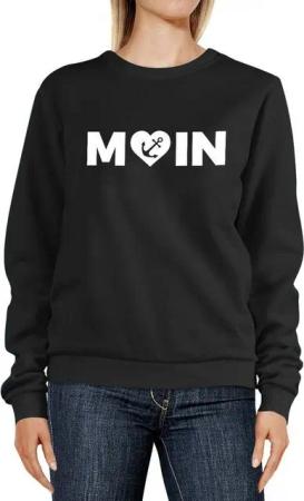 MoonWorks Sweatshirt Sweatshirt Damen Aufdruck Moin Herz mit Anker Rundhals-Pullover Pulli Sweater Moonworks®