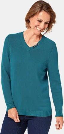 GOLDNER Strickpullover V-Pullover mit Schmuckelement