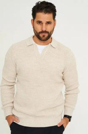 CARISMA Strickpullover CRALYTUS Herren Grobstrick Pulli mit Polo-Kragen Winterpullover
