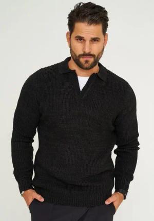 CARISMA Strickpullover CRALYTUS Herren Grobstrick Pulli mit Polo-Kragen Winterpullover