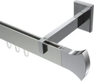 INTERDECO Gardinenstange Smartline Conex, 1-läufig, 14x35 mm, eckig, Wandmontage, Edelstahl-Optik / Chrom