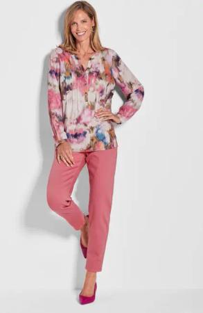 Druckbluse mit floralem Alloverdruck - bunt / gemustert - Gr. 46 von Goldner Fashion