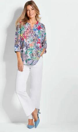 Farbbrillante Druckbluse mit liebevollen Details - bunt - Gr. 44 von Goldner Fashion