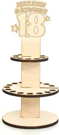 Kreative Feder Geburtstagskarte Dekorativer 3D Geschenk-Aufsteller „Torte“ zum 18. Geburtstag, originelle Geldgeschenk-Deko aus Holz