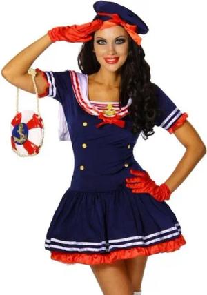 Atixo Piraten-Kostüm Marine-Kostüm Matrose Outfit Matrosin-Minikleid Karneval Fasching