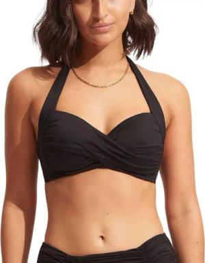 Seafolly Twist Soft Cup Halter Damen Bikini (Schwarz 34 Größe) Wassersport