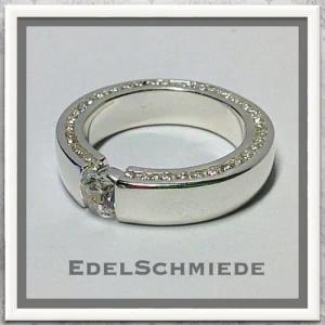 Edelschmiede925 Silberring eleganter Fingerring in 925 Silber mit vielen Zirk #53