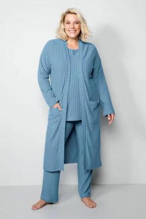 Ulla Popken Bademantel Bademantel oversized offene Form Strukturjersey, Langform, Materialmix